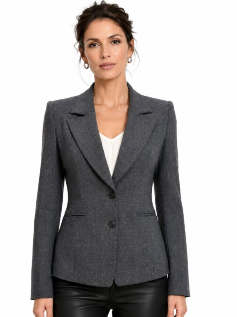 Hugo Boss Jilva2 Charcoal Pinstripe Wool Tailored Blazer US 4